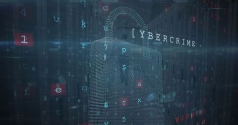 Cybercrime concept with digital padlock and data protection visuals