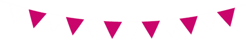 Pink and white triangular party banners on transparent background