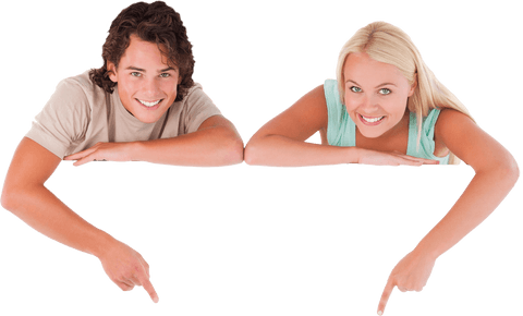 Smiling Couple Pointing at Transparent Space for Advertising - Download Free Stock Videos Pikwizard.com