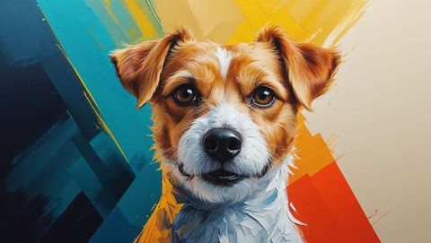 Vibrant Dog Portrait with Abstract Artistic Brush Strokes