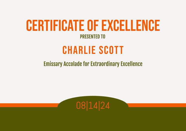 Modern Certificate of Excellence Template with Green and Orange Details - Download Free Stock Templates Pikwizard.com