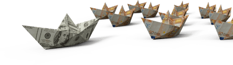 Transparent Paper Boats Made of Diverse Currency Banknotes