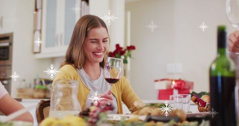 Festive Family Christmas Dinner with Snowfall Effects