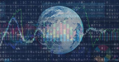 Globe on Dynamic Futuristic Background with Data Visualizations