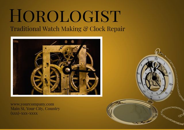 Horologist Services Poster with Vintage Watch Mechanism - Download Free Stock Templates Pikwizard.com