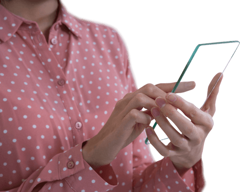 transparent smartphone held by caucasian woman in pink polka dot blouse - Download Free Stock Videos Pikwizard.com