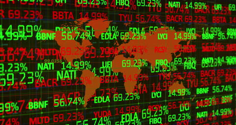 Global Stock Market Data Visualization Over World Map