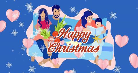 Happy Christmas Family in Vibrant Digital Illustration