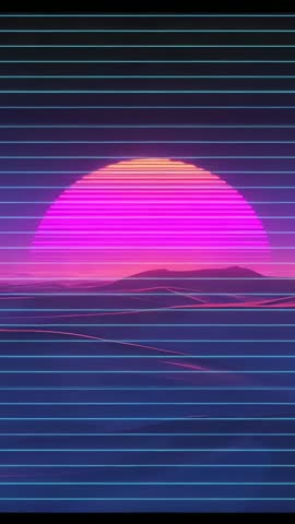 Looping Neon Scanlines Sweeping Magenta Sun Over Retro Grid Landscape Vertical Loop