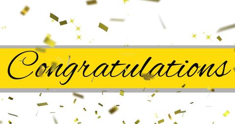 Congratulations banner with falling golden confetti