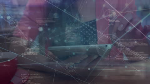 Female Professional Using Tablet with Network Overlay