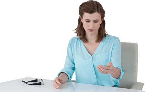 transparent businesswoman interacting with virtual screen at desk - Download Free Stock Videos Pikwizard.com