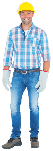 Confident Handyman in Transparent Background with Gloves and Hard Hat