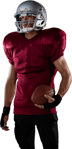 Athlete ready with american football in pleasant anticipation - transparent image