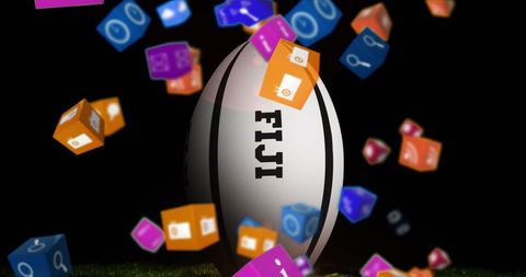 Rugby Ball with Social Media Icons on Black Background - Download Free Stock Images Pikwizard.com