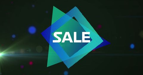 Vibrant triangular sale banner with colorful light spots