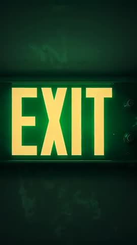 Vertical EXIT Sign Flickering in Dim Hallway, Emergency Light Panel Footage