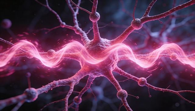 Bioluminescent Neuron Network with Pulsing Pink Waveform Transmitting Neural Signal Activity