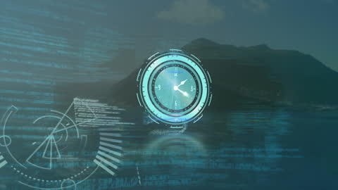 Digital Overlay of Clocks and Data on Scenic Landscape