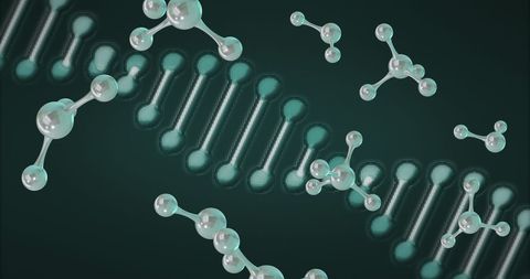 3d molecular structures and dna on green background