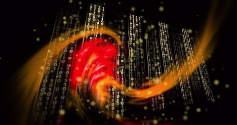 Dynamic light trails encircling digital data stream