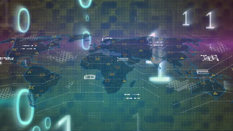 Global Digital Data Processing Over World Map