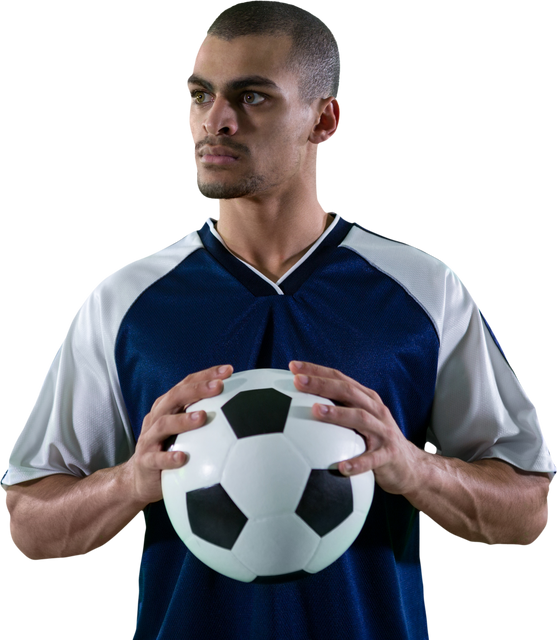 Transparent Athletic Soccer Player Holding Football with Confidence - Download Free Stock Videos Pikwizard.com