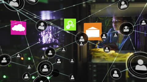 Technological Network with Icons and Programming Professional