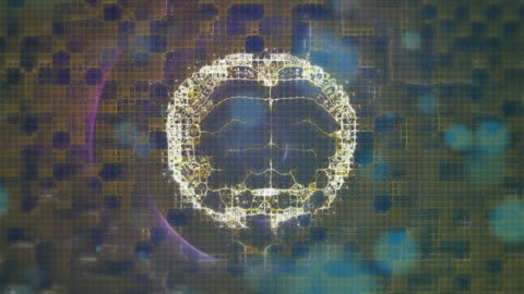 Rotating Brain with Network Concept and Digital Grid Overlay