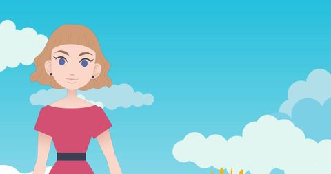 Pictogram of Woman in Pink Dress with Cloudy Sky Background - Download Free Stock Images Pikwizard.com