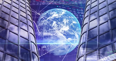 Global Financial Data Processing Over Globe and Skyscrapers - Download Free Stock Images Pikwizard.com