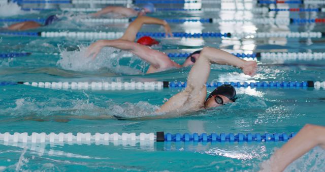 Swimmers Competing in Indoor Swimming Pool Race - Download Free Stock Images Pikwizard.com