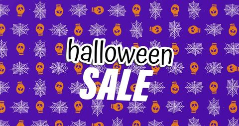 Halloween Sale Promotion Banner with Skulls and Spider Webs
