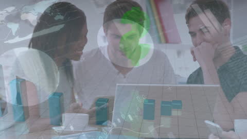 Happy Business Team Analyzing Digital Data with Laptop