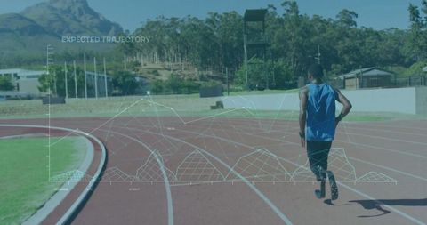 Athlete Sprinting with Digital Tracking Technology in Outdoor Competition