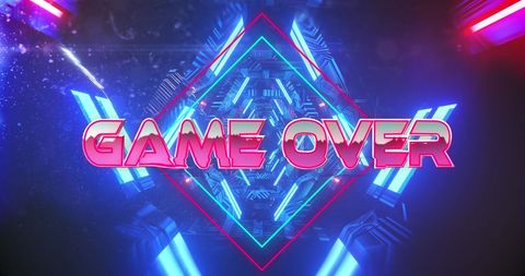 Game Over Text Over Neon Digital Tunnel with Futuristic Design
