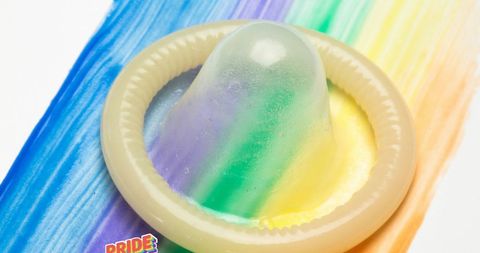 Rainbow-Themed Condom Illustration with Pride Elements