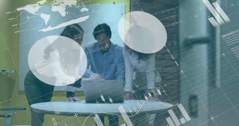 Global financial data analysis with business team in modern office