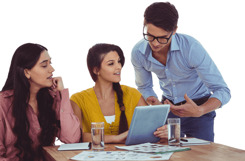 Collaborative Team Meeting with Tablet in Modern Office, Transparent Background - Download Free Stock Videos Pikwizard.com