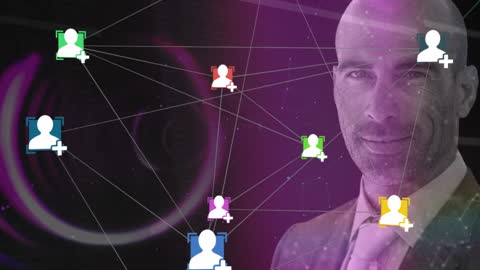 Digital Networking Icon Animation with Businessman