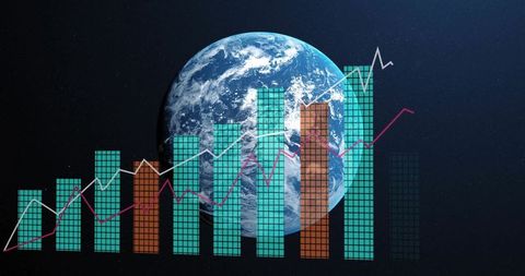 Global Data Analytics with Futuristic Charts Over Earth