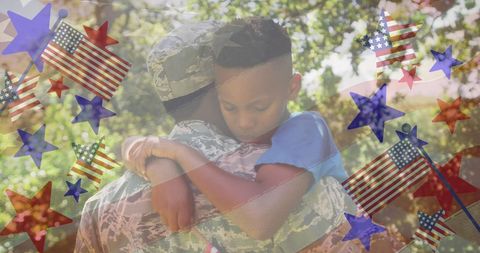 Military Reunion: Soldier Embracing Child for Patriotic Homecoming - Download Free Stock Images Pikwizard.com