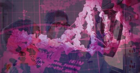 Scientists Analyzing Digital DNA Helix for Biotechnology Research