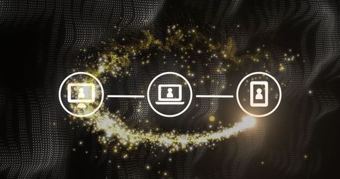 Digital network connections with security icons and light patterns