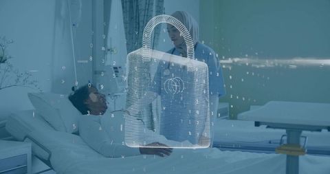 Digital security in healthcare setting with padlock symbol
