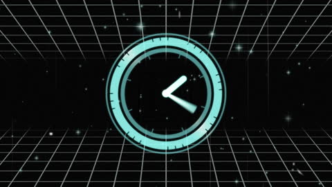 Futuristic Clock Animation with Grid Background