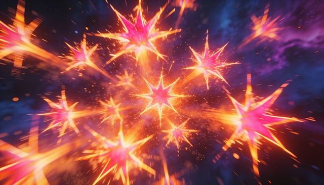 Radiant starburst nebula bursting with magenta and orange cosmic sparks and rays