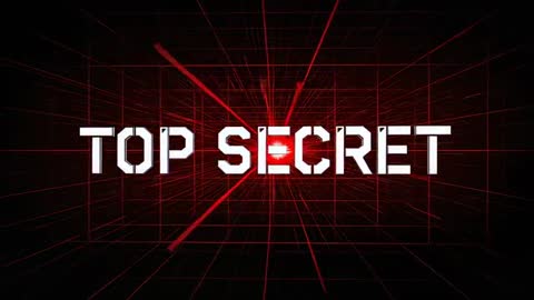 Pulsing Top Secret Text in Red Laser Wireframe Tunnel