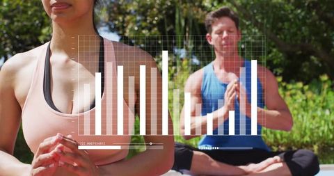 Mindful meditation in nature with data analysis concept