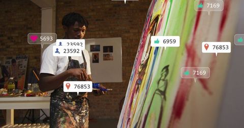 Digital Engagement with African American Artist Painting Colorful Canvas